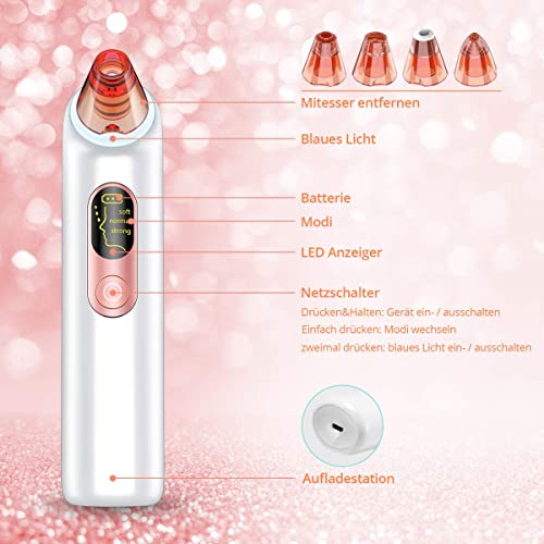 Wohlman pro Mitesserentferner Porenreiniger Vakuumsauger, 4 Funktionsköpfe, 3 Modi, LED-Bildschirm und geräuscharmes… - Image 6