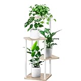 YOCOMEY 4-Tier Hölzern Blumenregal Pflanzenregal, Mehrstöckig Blumenständer Pflanzenständer Blumenbank Blumentreppe Pflanzentreppe Standregal für Innen Garten Balkon Deko(Weiß Eiche)