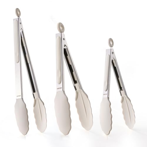 CAROTE Heat Resistant Stainless Steel Kitchen Tongs Set