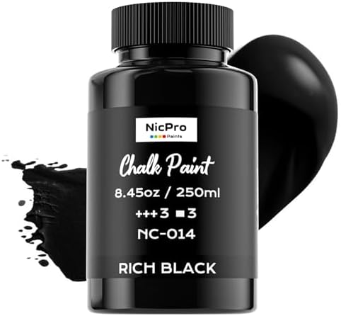 Nicpro All-in-One Black Chalk Paint for Furniture, 8.45 oz (250ml) Matte Finish Chalk Paint, Built-In Primer & Top Coat Milk Paint, Non-Toxic Furniture Paint for Wood, Metal, Home Decor