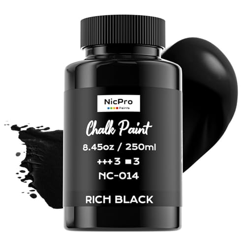 Nicpro All-in-One Black Chalk Paint for Furniture, 8.45 oz (250ml) Matte Finish Chalk Paint, Built-In Primer & Top Coat Milk Paint, Non-Toxic Furniture Paint for Wood, Metal, Home Decor