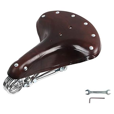 JIAODIE Bicycle Saddle, Retro Genuine Leather Bike Seat, Classic Saddles Cushion Mat Vintage Seat Cushion for City Mountain Cycling Riding,Dark Brown Cover