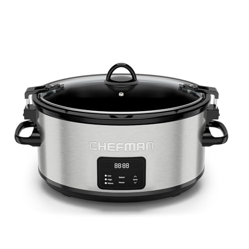 Consejos para Comprar Olla para estofados - los preferidos. 44 Chefman Olla de cocción lenta eléctrica de 7 cuartos con tapa de bloqueo, olla de cocción lenta programable con tres temperaturas digitales para platos principales, sopas y...