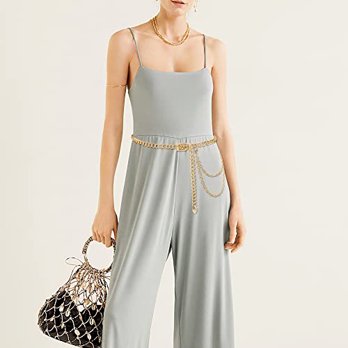Linawe Thin Gold Rope Chain Belt for Women Dresses Jeans Dangle Jeweled Belts 39" Fancy Golden Metal Pin Buckle Waist Body Belly Jewelry Skinny Fashion Goth Costume Accessories Gift for Mom Wife Her3