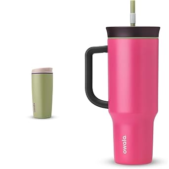 Owala SmoothSip Insulated Stainless Steel Coffee Tumbler, Reusable Iced Coffee Cup & Stainless Steel Triple Layer Insulated Travel Tumbler with Spill Resistant Lid, Straw