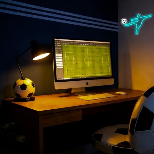 Image of Allball Soccer Neon Sign, Football Neon Light USB Powered, for Football Player LED Sign Man Cave Youth Soccer Trophies Theme Party Room Bedroom Decor Birthday Gifts(15.7 * 10.6 In)(Side kick style)