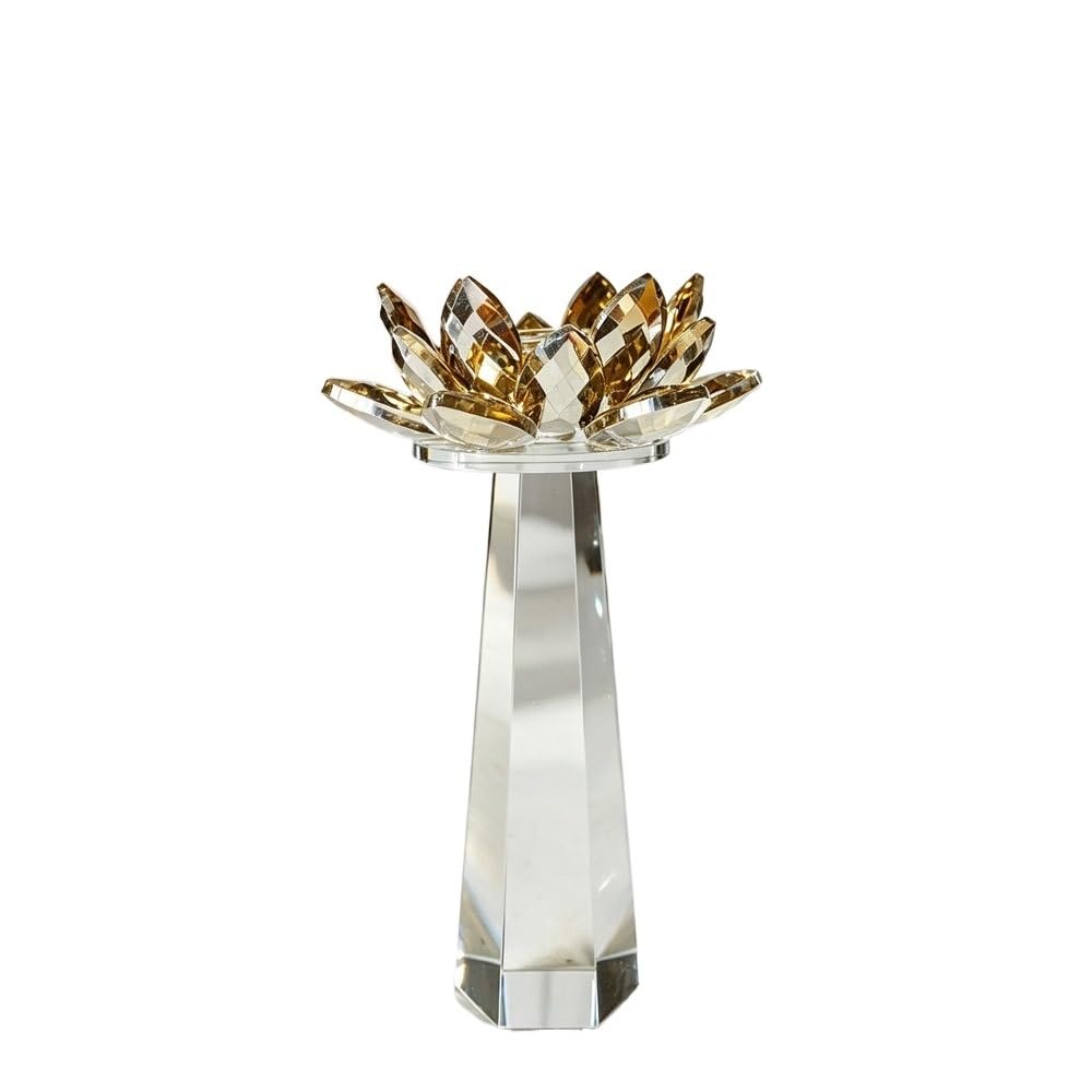 Huffa Gold M Crystal Hexagonal Lotus Candlestick Home Decor Tabletop Ornament Craft
