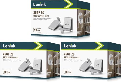 Image of Lenink 28 Piece 256P-ZC Adjustable Pilaster Shelf Clip Shelving Brackets Clips for Metal and Wood Shelving (Pack of 3)