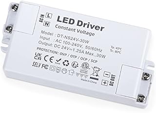YAYZA! LED Driver 24V 30W, 240V to 24V Transformer, IP44 1.25A Low Voltage Power Supply, AC to DC Adapter, Constant Voltage for LED Strip Lights and Cabinet Lights, LED Bulbs, Ring Doorbell