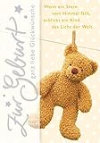 Karte zur Geburt Basic Classic- Teddy an Leine- 11,6 x 16,6cm