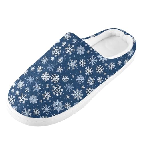 Fuzzy Memory Foam Slippers for Women/Men White Snowflakes Pattern Fluffy Winter House Shoes Indoor and Outdoor