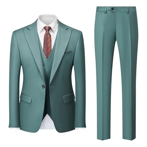 Men Solid Color Wedding 3 Piece Party Business Casual Slim Blazers Vest Pants Set Lavender3