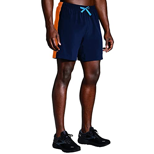 Brooks Moment 7" Shorts Navy/Live Wire Sm 7 #TOP24