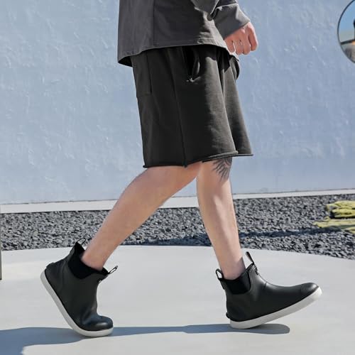 Image of Men's Deck Boots Waterproof Fishing Rain Boots, Anti-Slip Rubber Boots Ankle Booties, High-Performance Footwear Chelsea Boots for Gardening Boating Camping Sailing