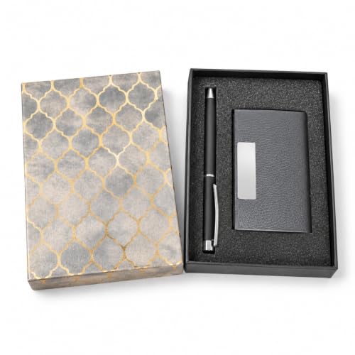 Image of Pen and Card Holder Gift Set with Decorative Box, Black | Rakshabandhan Gift for Brother