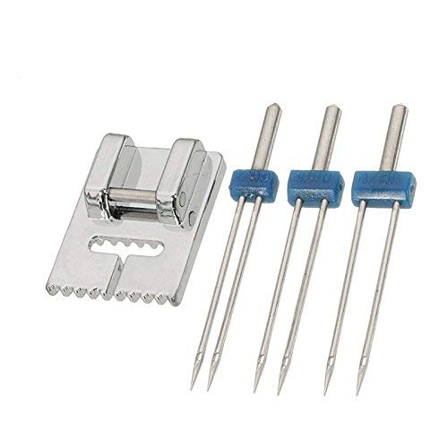 DIVISTAR Grooves Pintuck Presser Foot + 3 sizes Double Twin Needles Pin for Brother Sewing Machine Parts for Househeld Tools