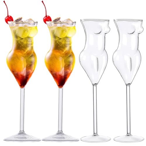 Teadokly 4 PCS White Wine Glasses Body Glasses Set of 4,Glass Highball Glasses, Uniquely Shaped Cocktail Glasses Beer Cup for Parties, Homes, Bars, Clubs, Restaurants, Hotel Venue (2.55 * 8.66 inch)