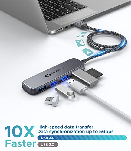 USB-Splitter-30-WARRKY-4-Port-USB-Hub-for-Laptop-3FT-Braided-Cable-Ultra-Slim-Super-Speed-Multi-USB-Port-Compatible-with-PC-Surface-Pro-MacBook-Flash-Drive-Playstation-Xbox