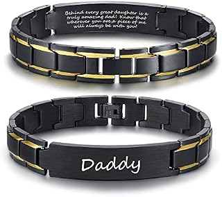 VNOX Mens Bracelet for Dad Fathers Day Daddy Jewellery Stainless Steel Two-Tone Adjustable Link Engraved Inspirational Birthday Gift from Daughter Son Love Quote Wristband to Papa