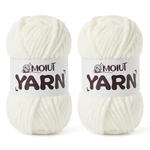 Image of 2 Pack Fluffy Chenille Yarn for Crocheting, Chunky Velvet Yarns for Crochet Amigurumi, Baby Yarn for Crocheting Soft Blanket, 174.9yds /7 oz Bulky Yarns for Crafts /Hats /Shoes /Socks (2 White)