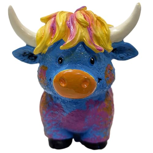 Decoración rústica de toro – Estatua de ganado, figura hecha a mano | Adorno de resina de las tierras altas, escultura de animales de granja para estantería entrada, cocina, dormitorio, sala de estar