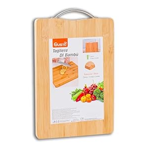 IPEA Tagliere Rettangolare in Legno Con Manico in Metallo per Verdure, Frutta, Salame – 32 X 22 cm – Tagliere da Cucina Multiuso per Tagliare e Servire Antipasti, Pane, Formaggi – Vassoio Bambù
