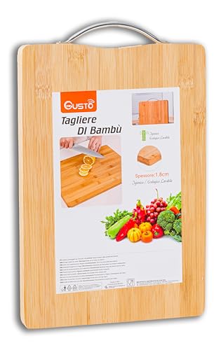 IPEA Tagliere Rettangolare in Legno Con Manico in Metallo per Verdure, Frutta, Salame - 32 X 22 cm - Tagliere da Cucina Multiuso per Tagliare e Servire Antipasti, Pane, Formaggi - Vassoio Bambù