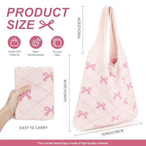 Image of KPX Crochet Tote, Beach Mesh Knitted Shoulder Bag - Large Aesthetic Hobo Bag for Women - Summer