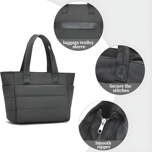 Image of Quilted Puffy Tote Bag for Women | Large Capacity | Soft Nylon Padded Design | Lightweight & Spacious | Ideal for Work, Travel, Shopping (Biege)