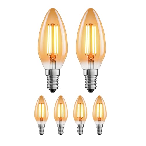 ledscom.de E14 LED Leuchtmittel Filament Vintage gold 4W=35W 400lm extra-warm-weiß für innen und außen, 6 Stk.