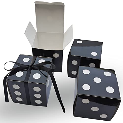 Eylola 24 Pack Dice Favor Boxes Black 4X4X4 Dice Boxes Bulk Casino Party Decoration Casino Themed Party Goodie Boxes Casino Party Dice Favor Box With Black Ribbon #TOP2