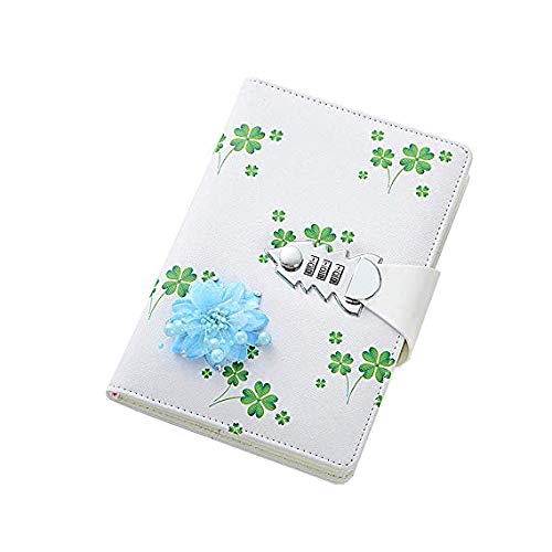 A5 Bloc-notes Cahier Journal Leather Carnet de Notes Planificateur Organisateur avec Serrure à combinaison Pour Bureau, 150x215mm (blanc) Cover