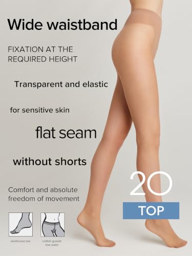 Image of Conte Tights Sheer to Waist Hipster Low-Rise Pantyhose with Adjustable Belt, Top 20 Den
