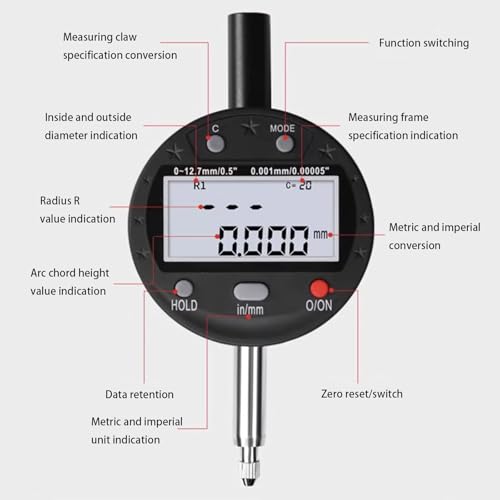 Digitales Multifunktions-Radiuslehre – hochgenaues Messwerkzeug mit 5 Messbacken, Längenbereich 0–12,7 mm, ideal für mechanische Teile und Holzformen