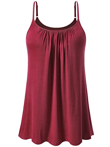 Image of Air Curvey Camisole for Women Bulid in Bra Casual Flowy Cami Adjustable Spaghetti Strap Tank Top Pleated Loose Fit S-XXXXL
