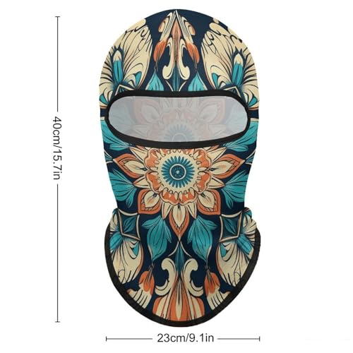 Balaclava para hombre, máscara para esquí y ciclismo, diseño vintage con flores y mandalas, cubreboca y cuello para invierno miniatura 2