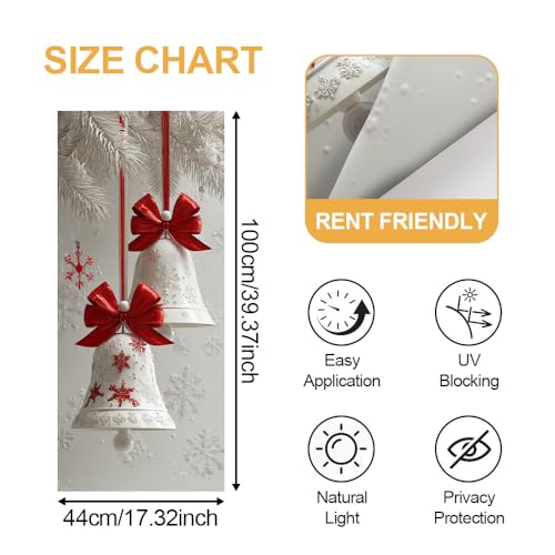 Image of Christmas White Bell Red Bow Window Film 17.32x39.37in Cling