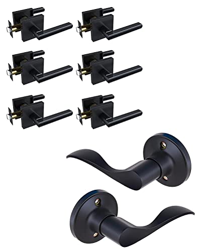 Ohuhu Black Door Handle, 6 Pack Interior Door Handles, Door Knobs Interior+Dummy Door Knob, Closet Door Handle, 2 Pieces Door Lever #TOP8