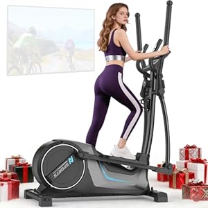 Neezee Elliptical Cross Trainer, Ultra Quiet Cross Trainer for Home Use with 16 Levels Resistance, 8KG Flywheel, 16.5IN Stride, Max Weight 150KG, LCD-Display, Pulse Sensors, App Compatible