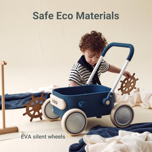 Image of PULA Baby Push Walker with Wheels Toddler Wagon for First Learner Baby Toys 6-12 Months, 1 Year Old Birthday Gifts, Indoors and Outdoors (Navy Blue)