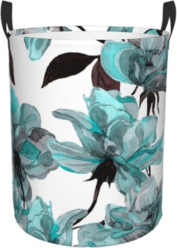 汚れた服のかご 汚れた服 ブルーフラワーフローラル水彩画 折りたたみ 収納ランドリーボックス 雑貨 おもちゃ収納バッグ 寝室、洗濯室、 キャラクター かわいい 円型 M