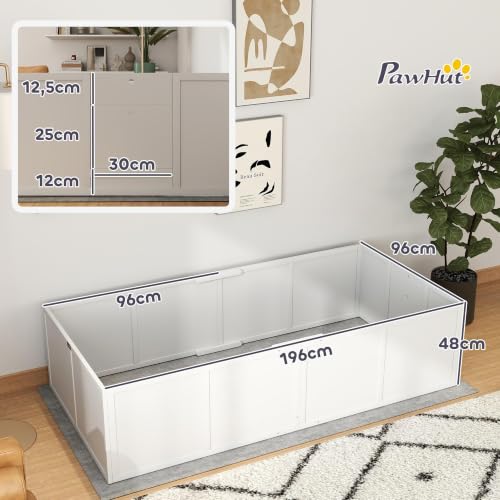 PawHut Wurfkiste für Welpen rutschfest für Große Hunde 196x96x48 cm Weiß