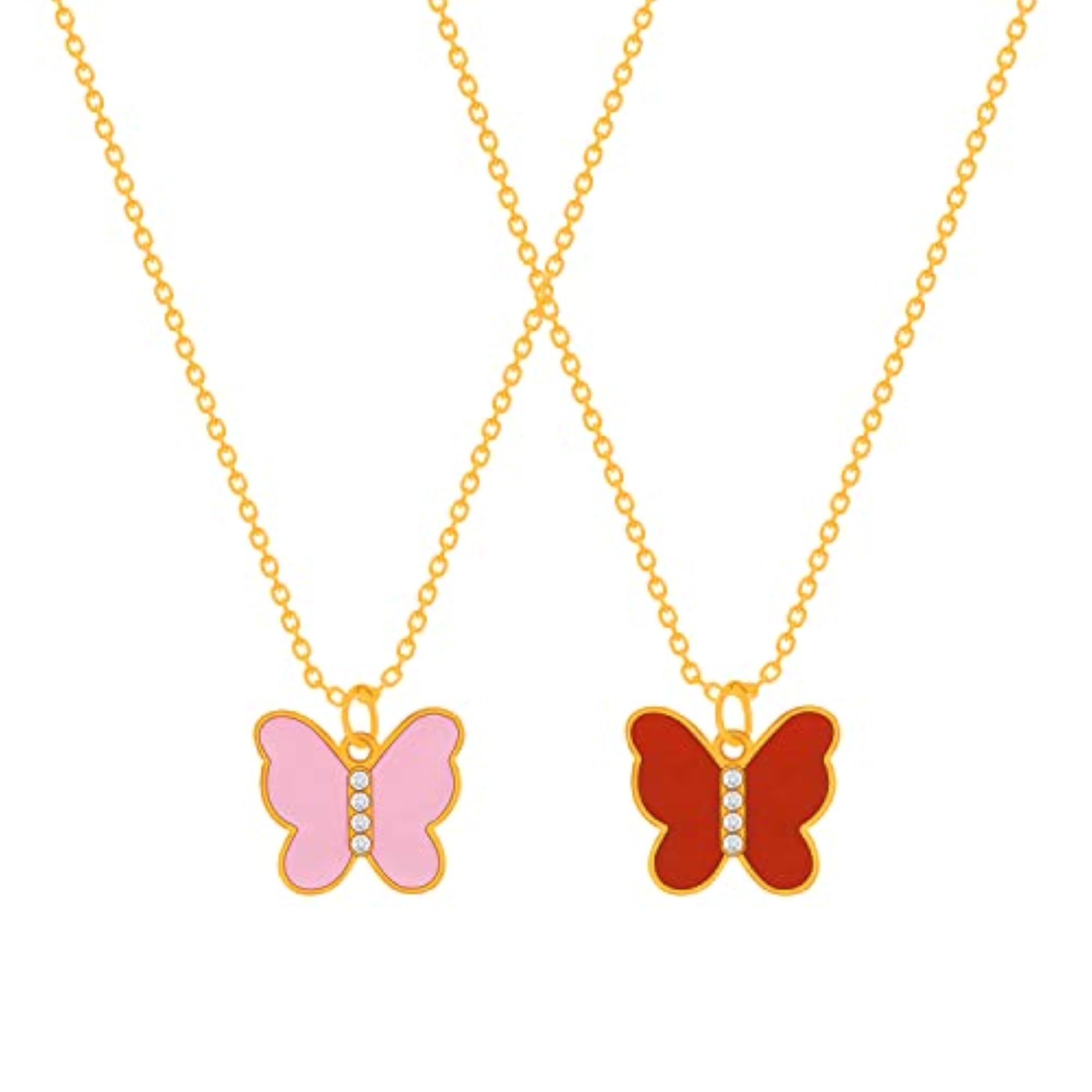 Women's Red & Peach Butterfly Gold Plated Pendant Necklace Chain