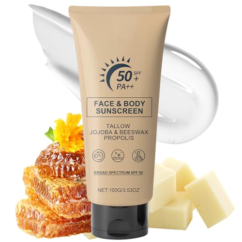 Beef Tallow Sunscreen SPF 50+ Beef Tallow Skin Care Tallow Sun Cream for Face & Body SPF 50 Face Moisturiser Fast-Absorbing Lightweight & Non Greasy Natural Sunscreen for All Skin Types