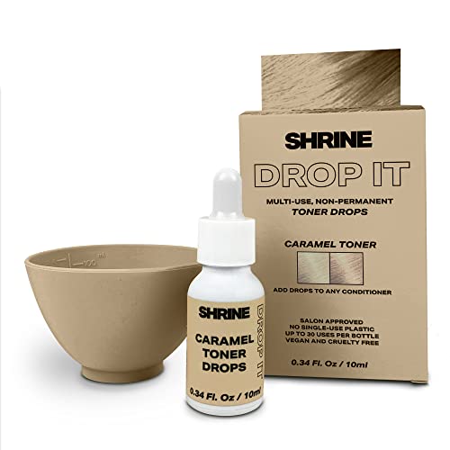 SHRINE Drop-It CARAMEL Toner | Customisable Anti-Brass Toning Drops to Remove Yellow Tones | Honey Blonde Finish | Vegan Cruelty-Free Damage-Free Conditioning Toner | 200 drops/bottle