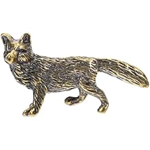 Mini Fox Figurine Tiny Brass - Solid Brass Gold Fox Figurine for Desk Shelf Home Decor Heavy Feng Shui Wealth Sculpture Toys Tea Pet Miniature Metal Ornament Gifts for Collectible orElders Pet Lovers