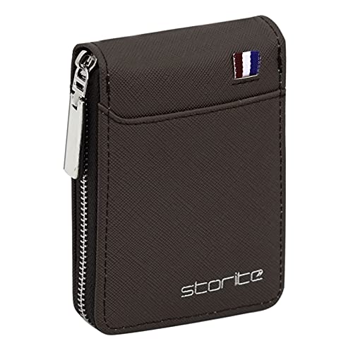 Storite PU Leather 9 Slot Vertical Credit Debit Card Holder Money Wallet Zipper Coin Purse -Light Brown