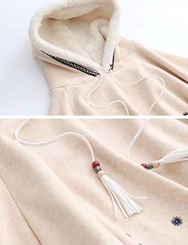 Flygo Women's Cute Fleece Lined Hooded Shawl Poncho Cloak Floral Pullover (One Size (Less Than 154Lb), Beige) #TOP2