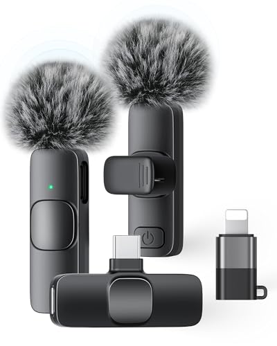 Image of KUKIHO Wireless Lavalier Microphone for iPhone iPad Android, 2 Pack Noise Reduction Lapel Mic Plug and Play for Video Recording Interview Podcast YouTube (Black)