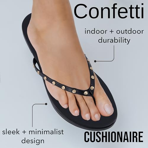 CUSHIONAIRE Confetti Women’s Studded Flip Flop Sandal – Slip-On Thong with Memory Foam & Stylish Rivet Strap2